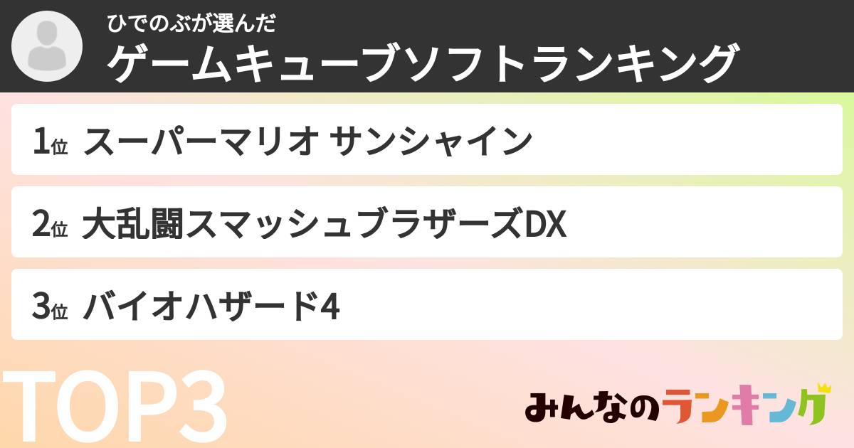 ひでのぶさんの「ゲームキューブソフトランキング」