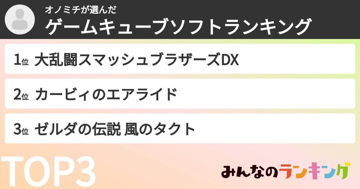 オノミチさんの「ゲームキューブソフトランキング」