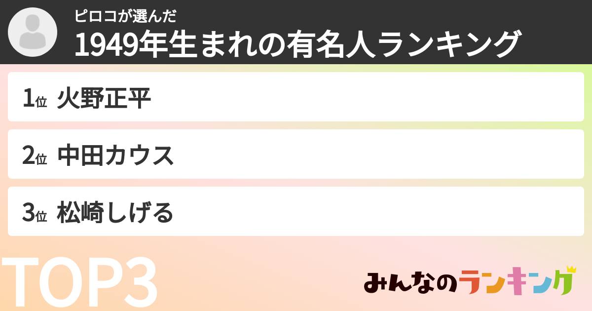 ピロコさんの「1949年生まれの有名人ランキング」