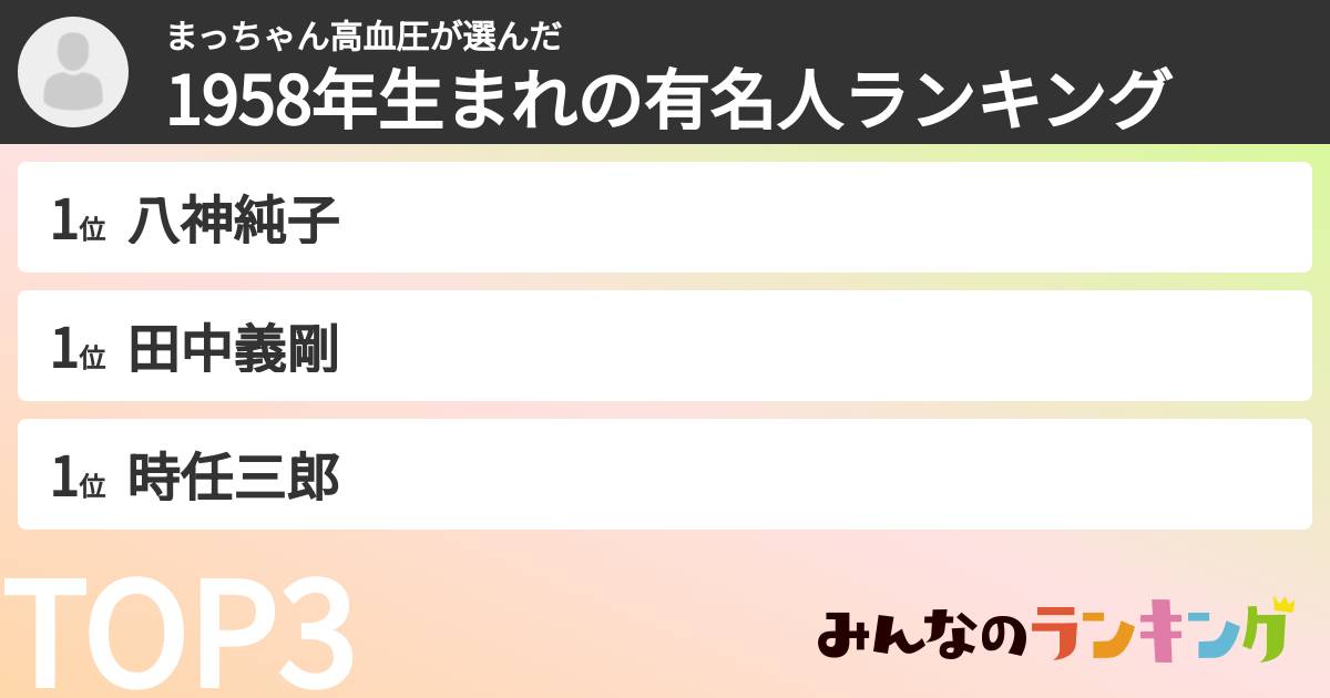 まっちゃん高血圧さんの「1958年生まれの有名人ランキング」