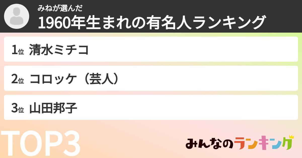 みねさんの「1960年生まれの有名人ランキング」