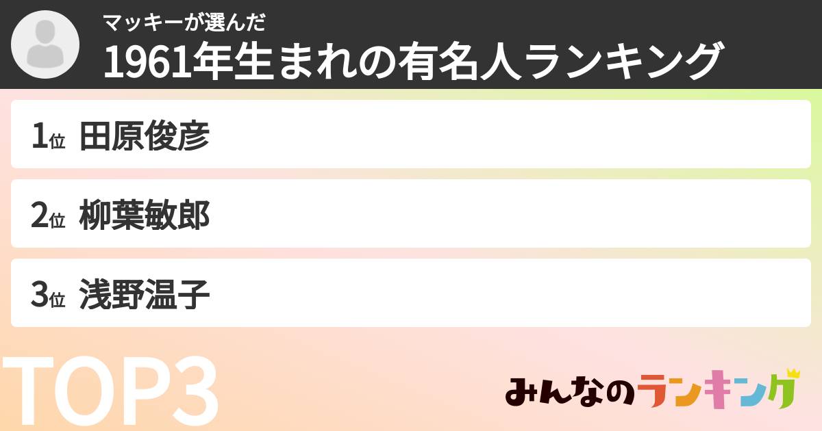 マッキーさんの「1961年生まれの有名人ランキング」