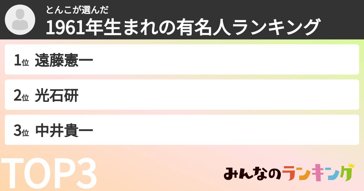 とんこさんの「1961年生まれの有名人ランキング」