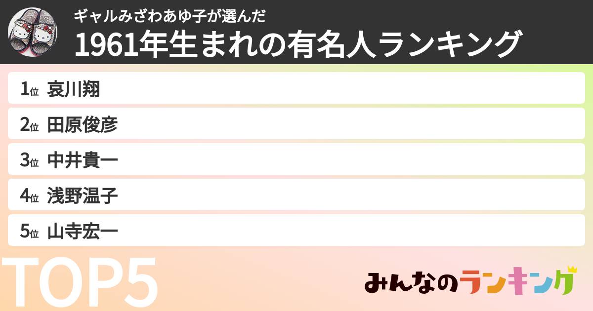 ギャルみざわあゆ子さんの「1961年生まれの有名人ランキング」