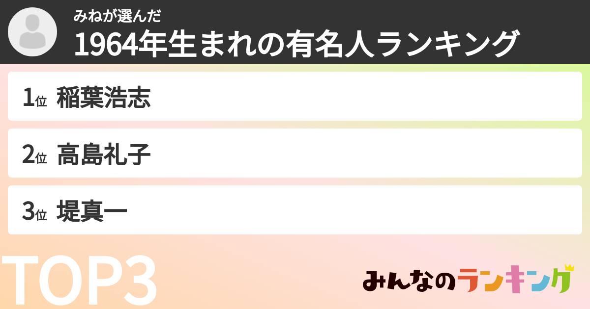 みねさんの「1964年生まれの有名人ランキング」