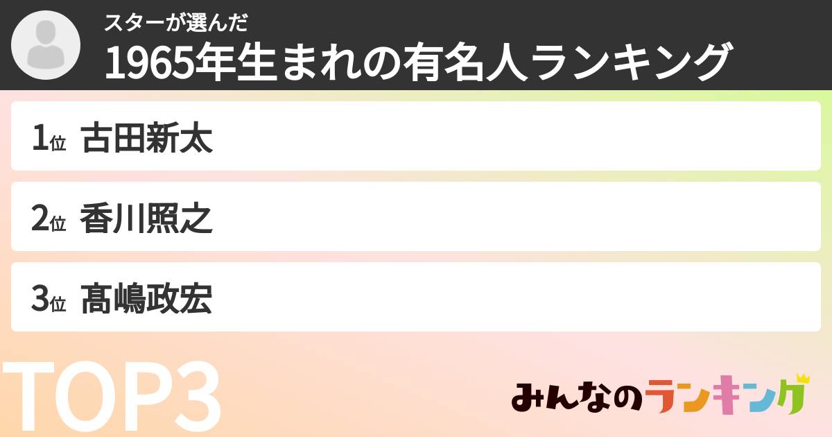 スターさんの「1965年生まれの有名人ランキング」