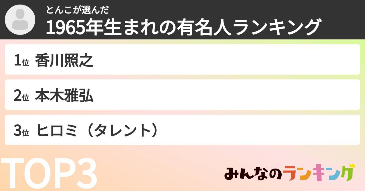 とんこさんの「1965年生まれの有名人ランキング」