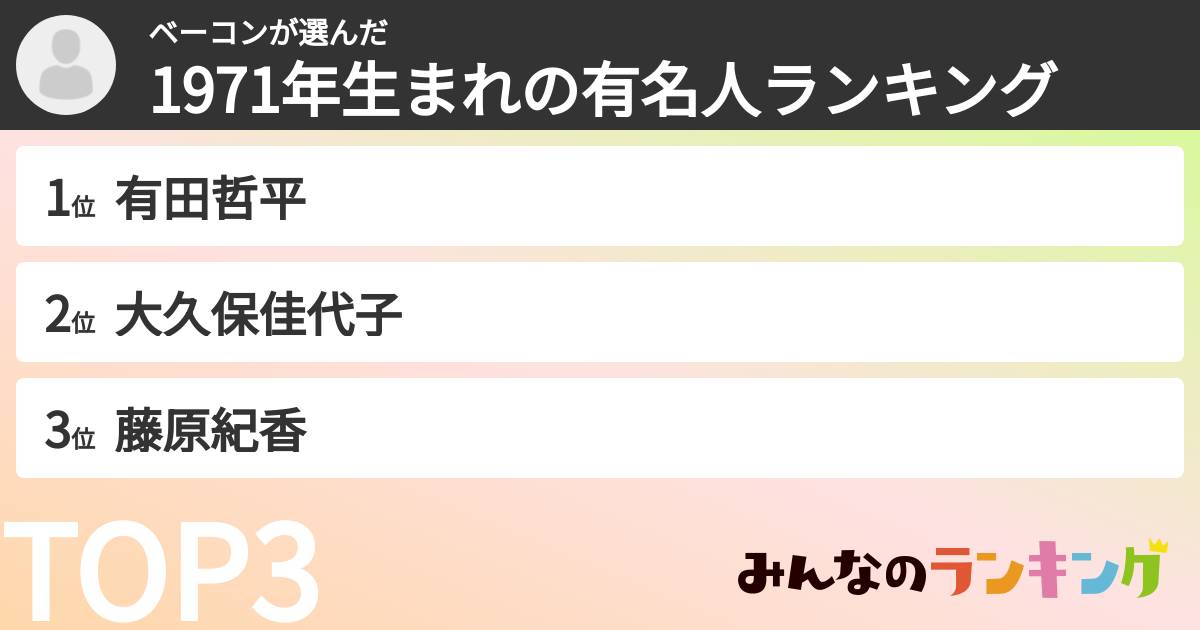 ベーコンさんの「1971年生まれの有名人ランキング」