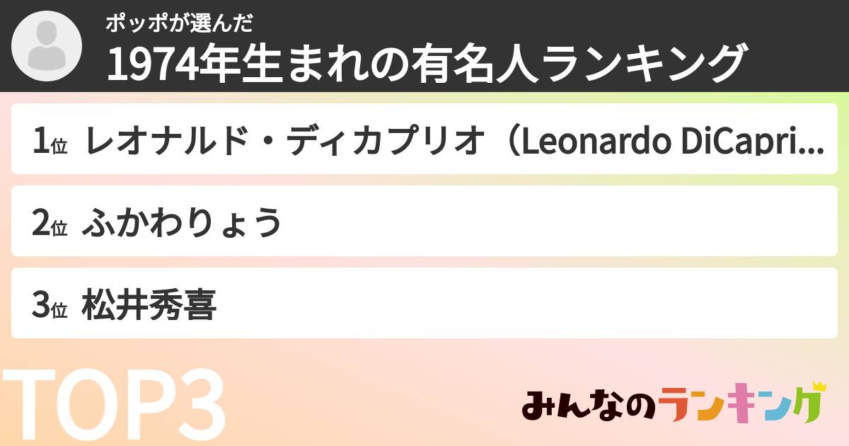 ポッポさんの「1974年生まれの有名人ランキング」