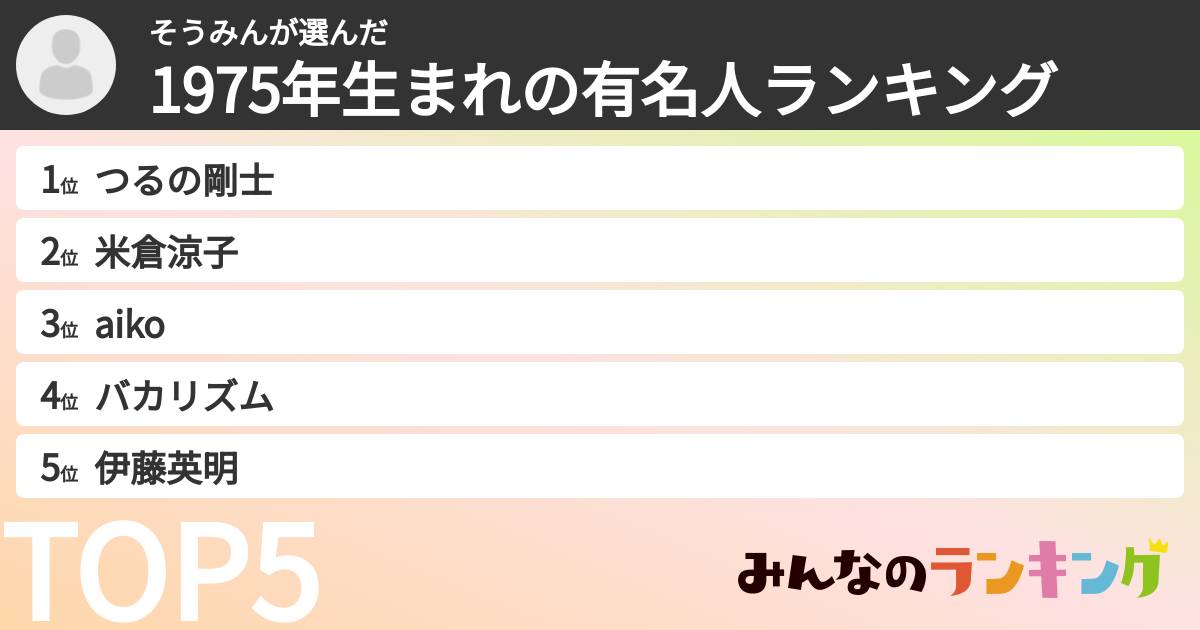 そうみんさんの「1975年生まれの有名人ランキング」