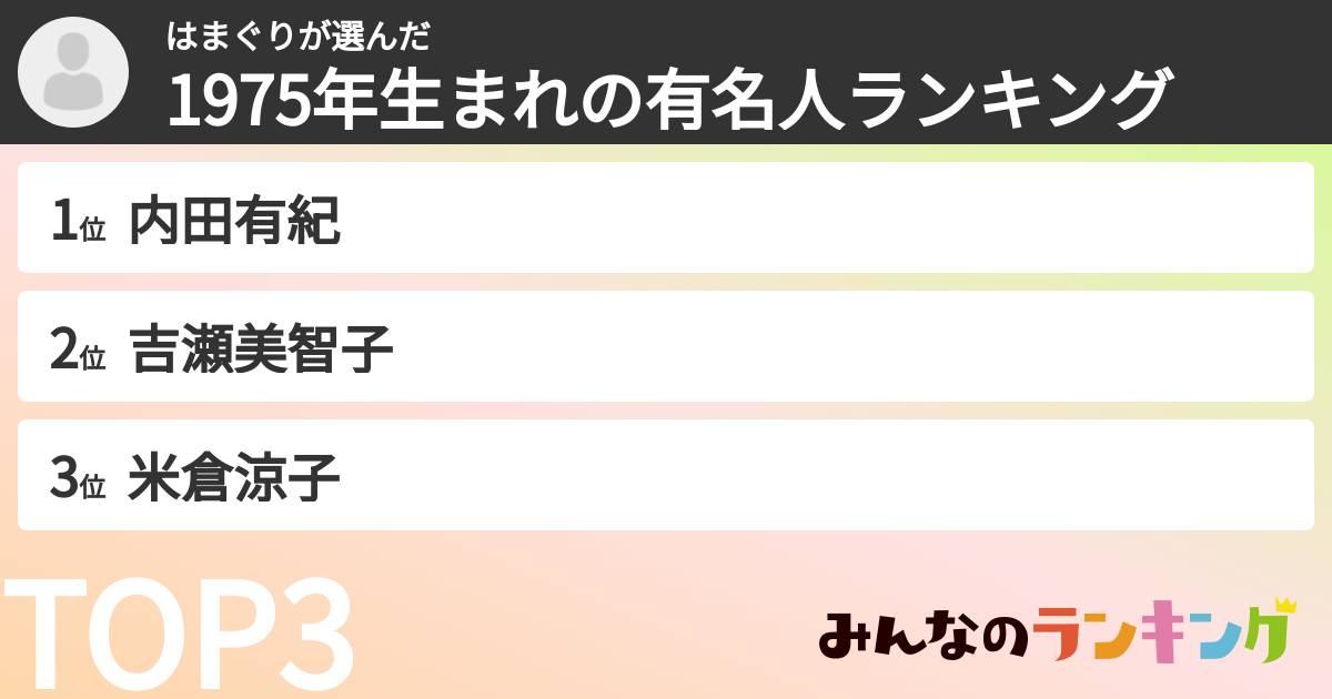 はまぐりさんの「1975年生まれの有名人ランキング」