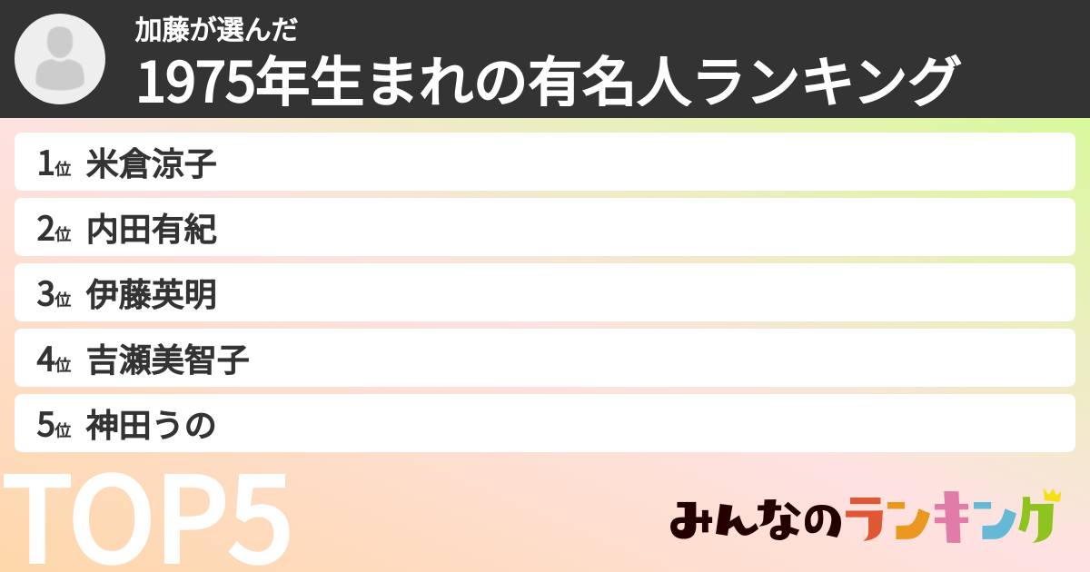 加藤さんの「1975年生まれの有名人ランキング」