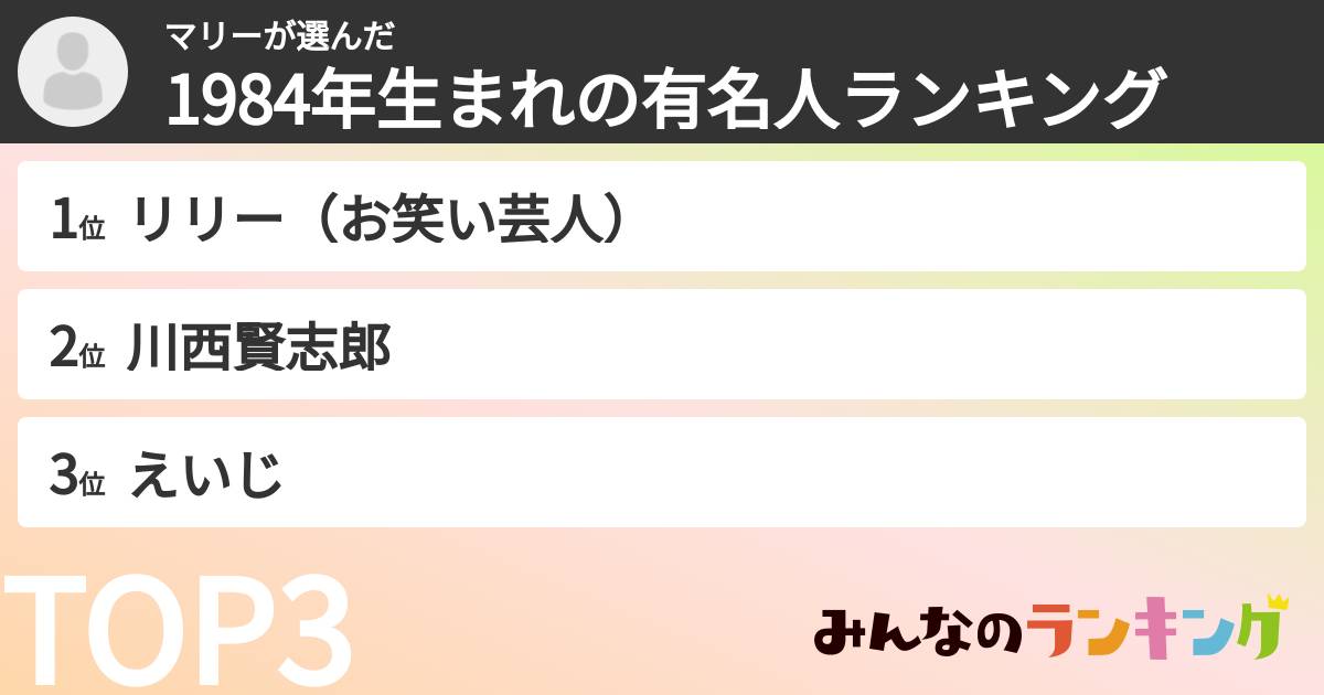 マリーさんの「1984年生まれの有名人ランキング」