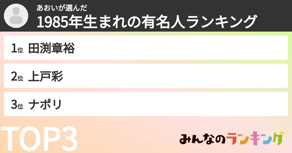 あおいさんの「1985年生まれの有名人ランキング」