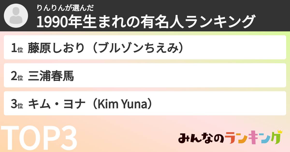 りんりんさんの「1990年生まれの有名人ランキング」