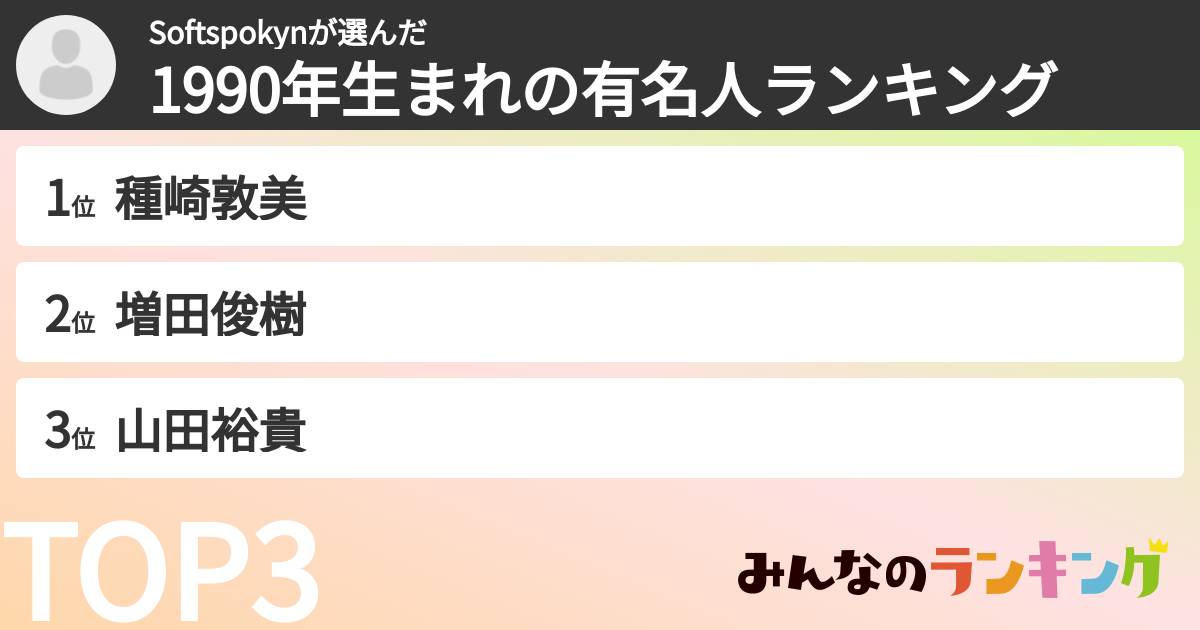 Softspokynさんの「1990年生まれの有名人ランキング」