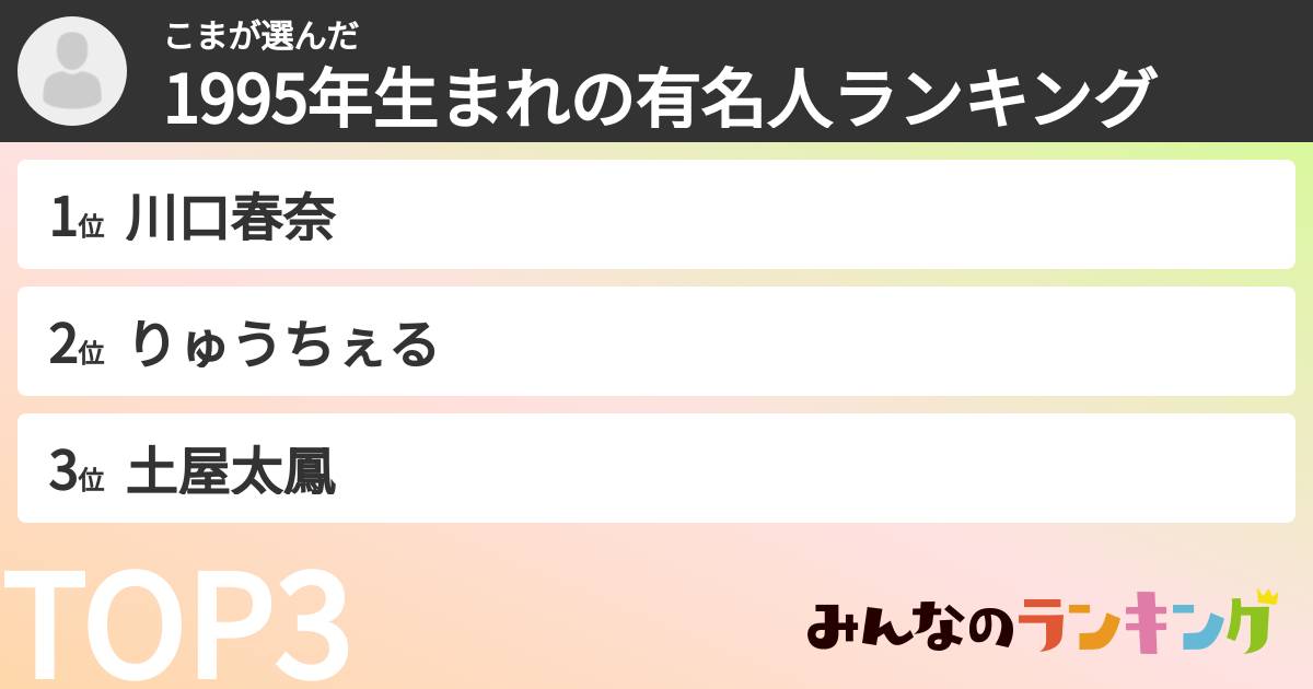こまさんの「1995年生まれの有名人ランキング」