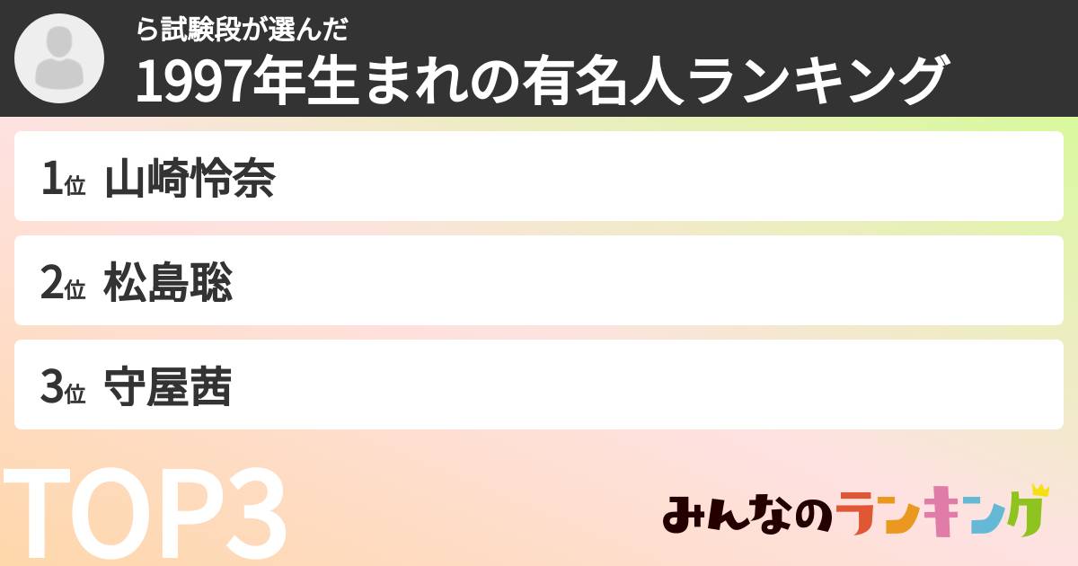 ら試験段さんの「1997年生まれの有名人ランキング」