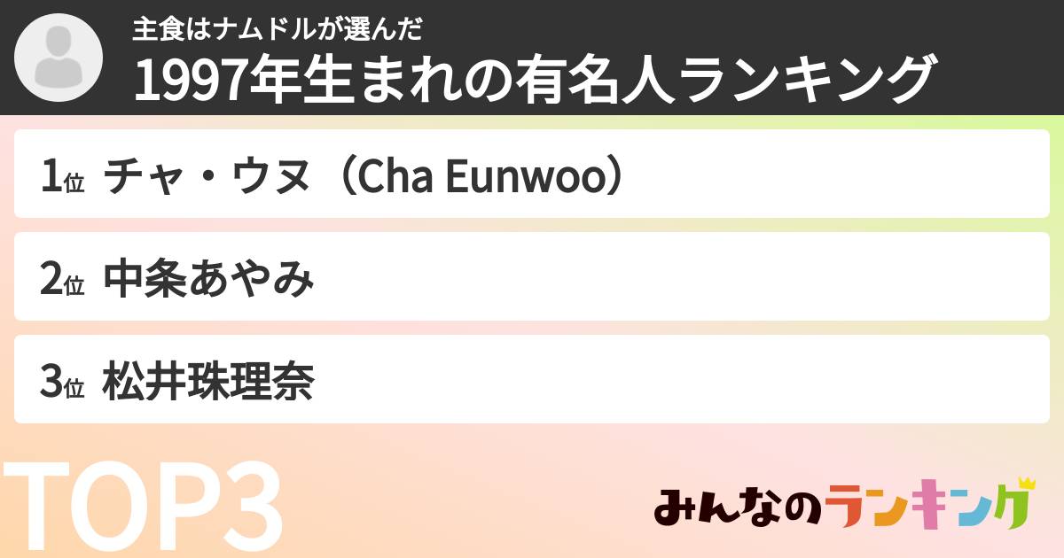 主食はナムドルさんの「1997年生まれの有名人ランキング」