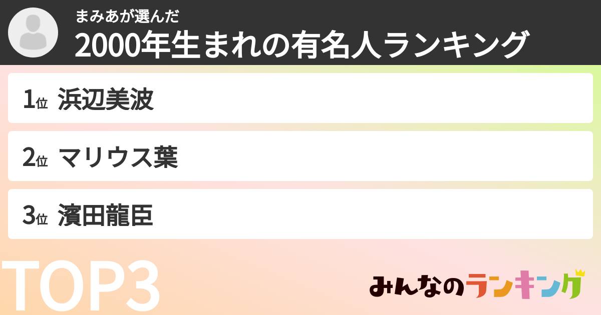 まみあさんの「2000年生まれの有名人ランキング」