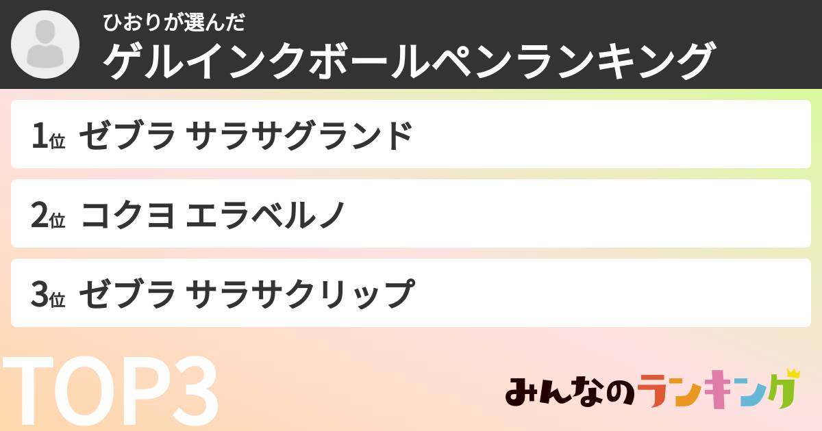 ひおりさんの「ゲルインクボールペンランキング」
