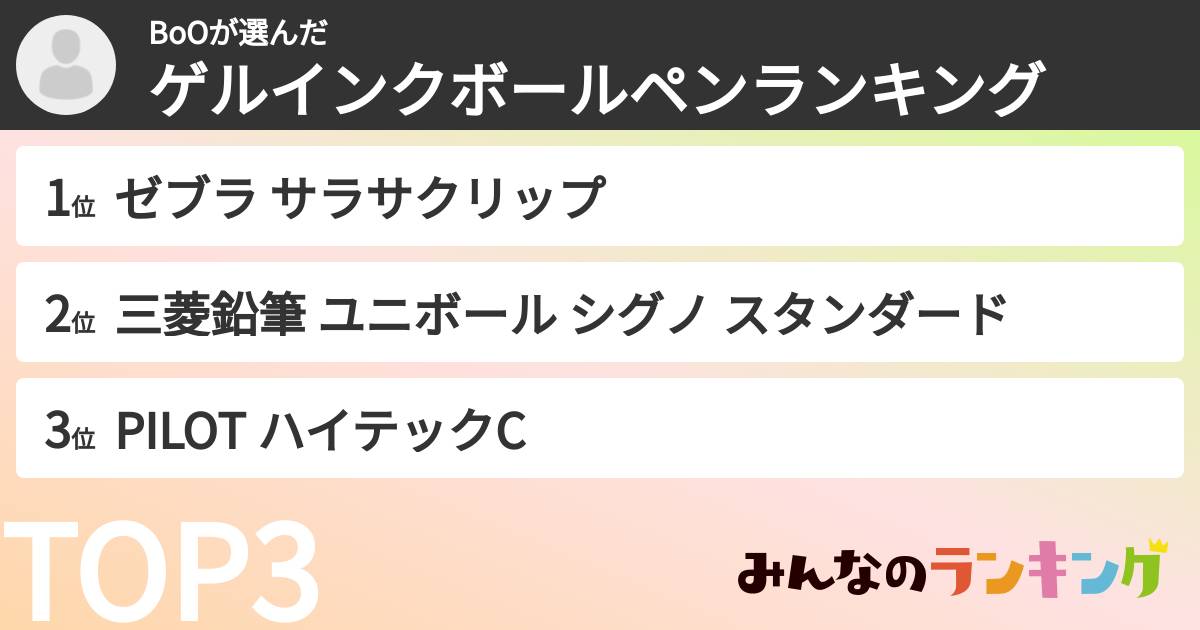 BoOさんの「ゲルインクボールペンランキング」