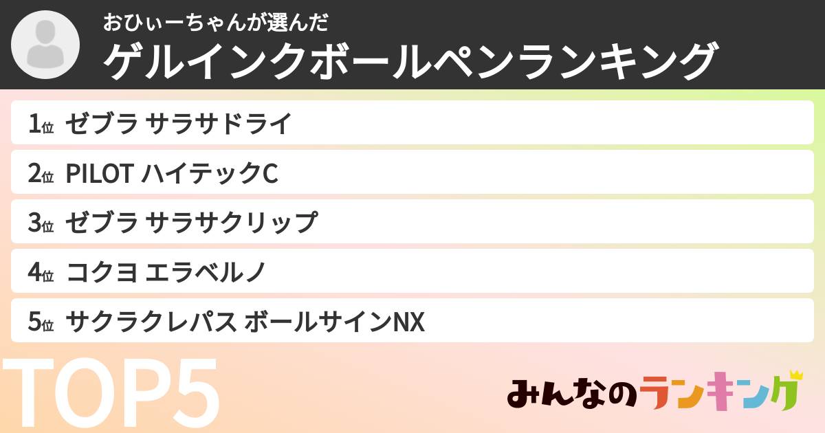 おひぃーちゃんさんの「ゲルインクボールペンランキング」