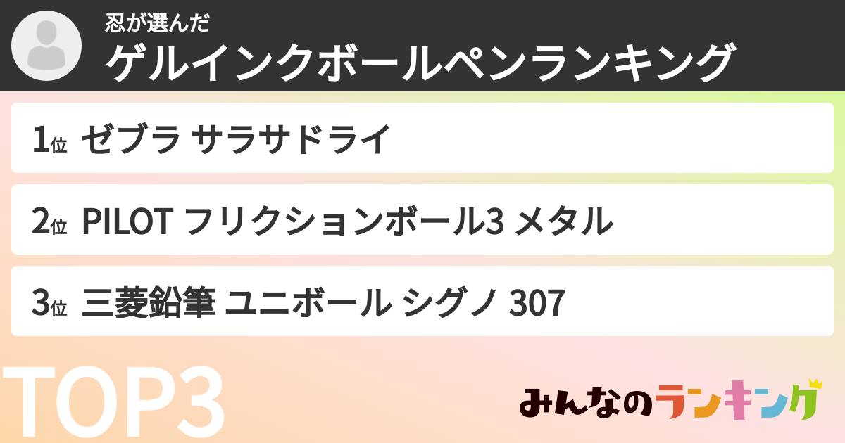 忍さんの「ゲルインクボールペンランキング」
