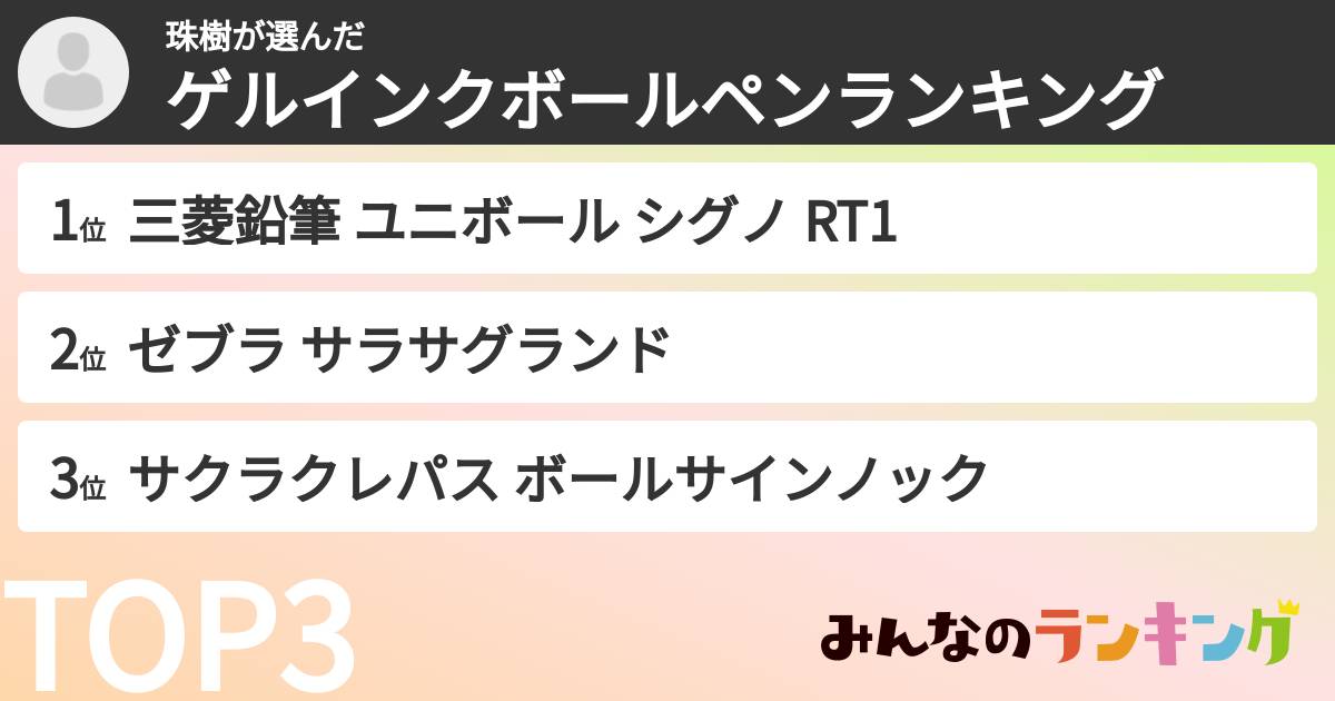 珠樹さんの「ゲルインクボールペンランキング」
