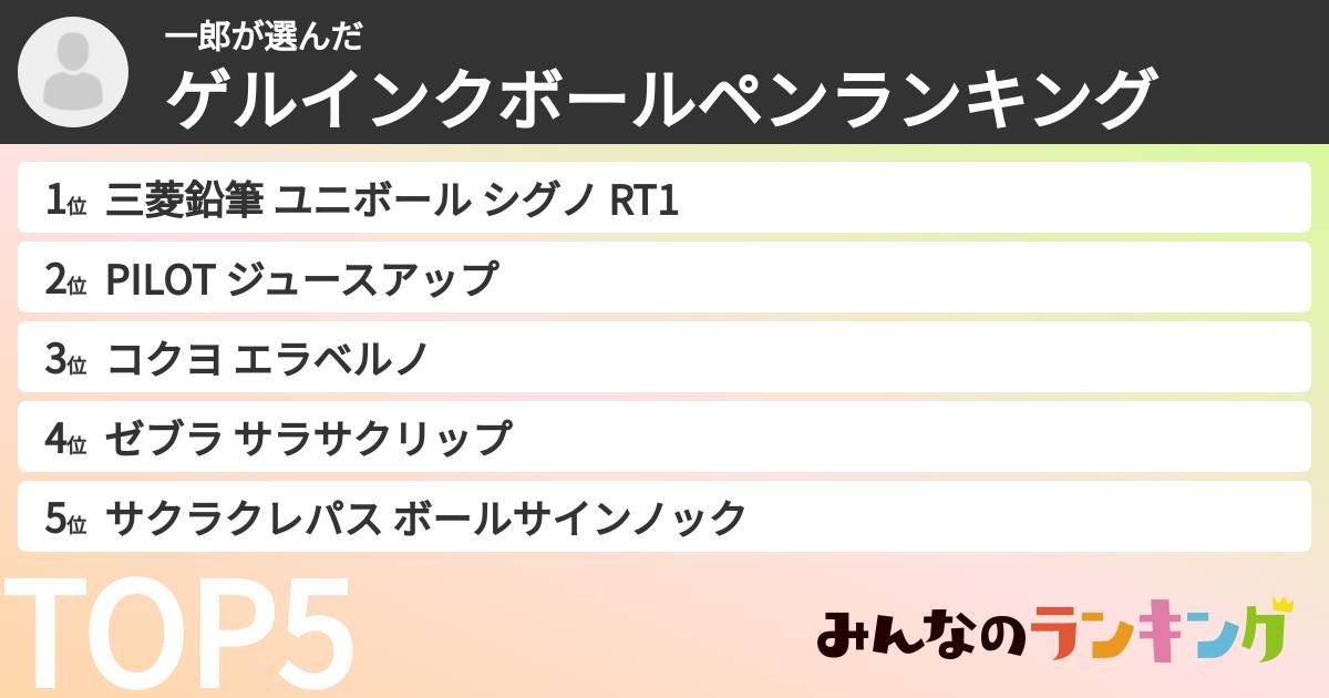 一郎さんの「ゲルインクボールペンランキング」