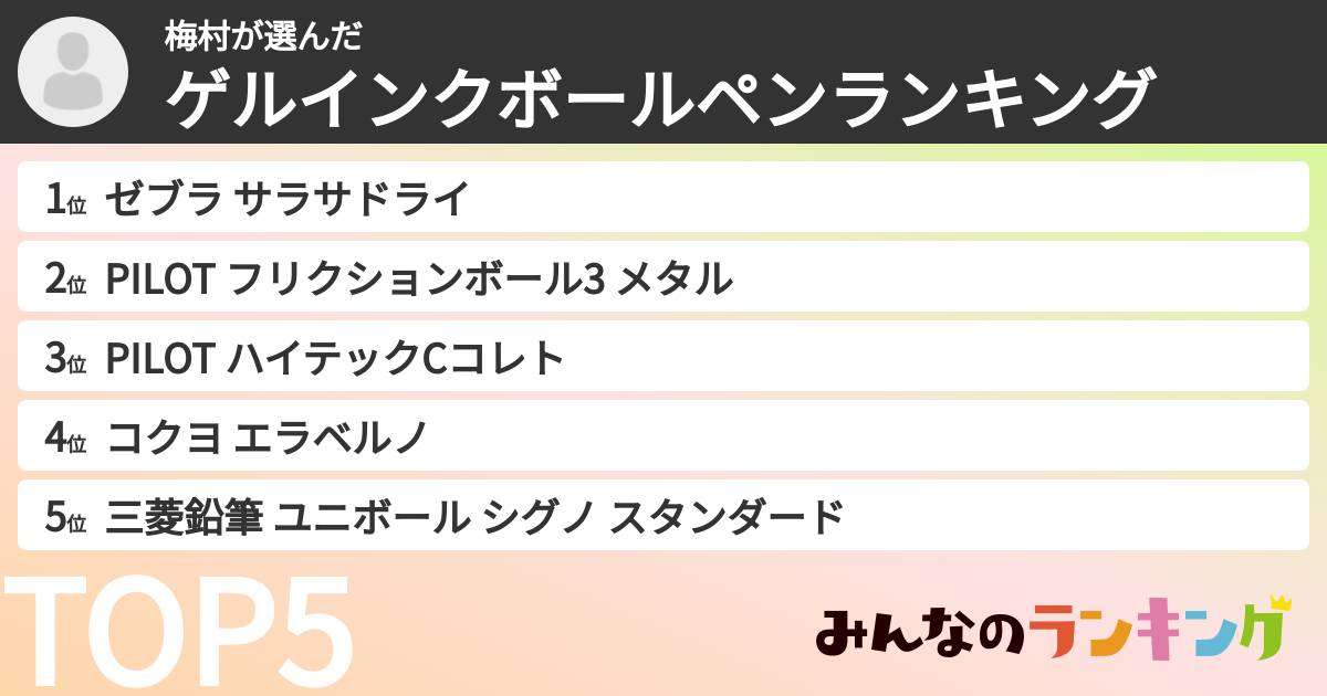 梅村さんの「ゲルインクボールペンランキング」