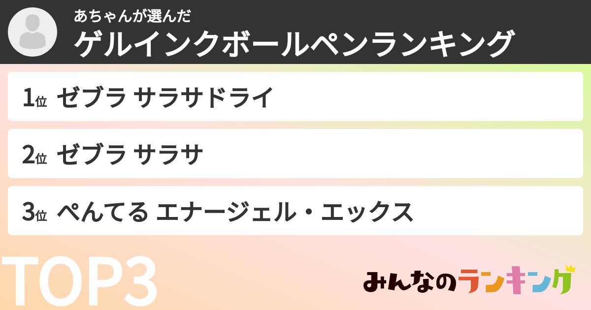 あちゃんさんの「ゲルインクボールペンランキング」