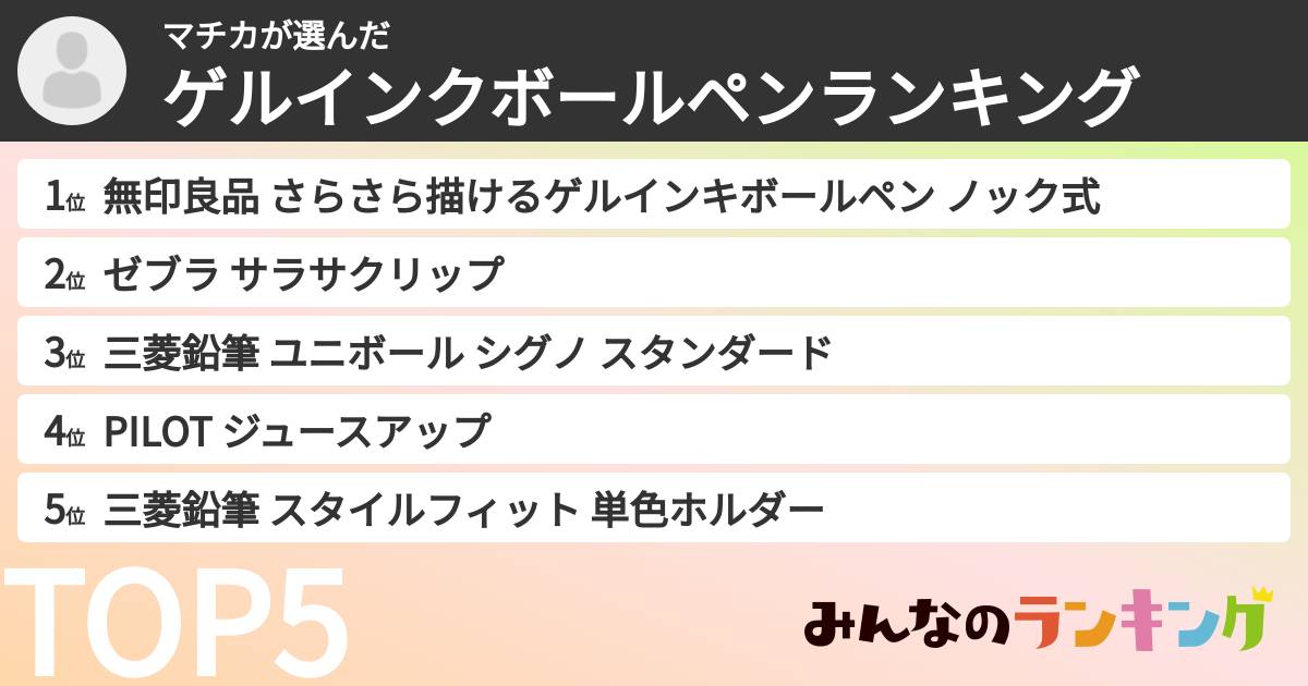 マチカさんの「ゲルインクボールペンランキング」