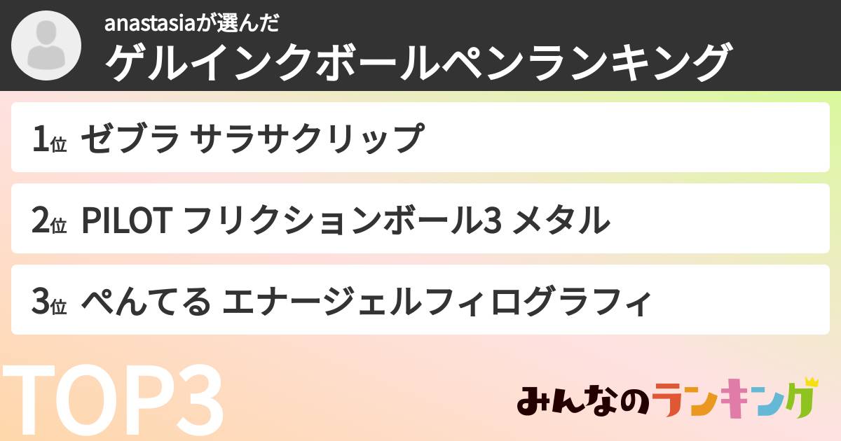 anastasiaさんの「ゲルインクボールペンランキング」