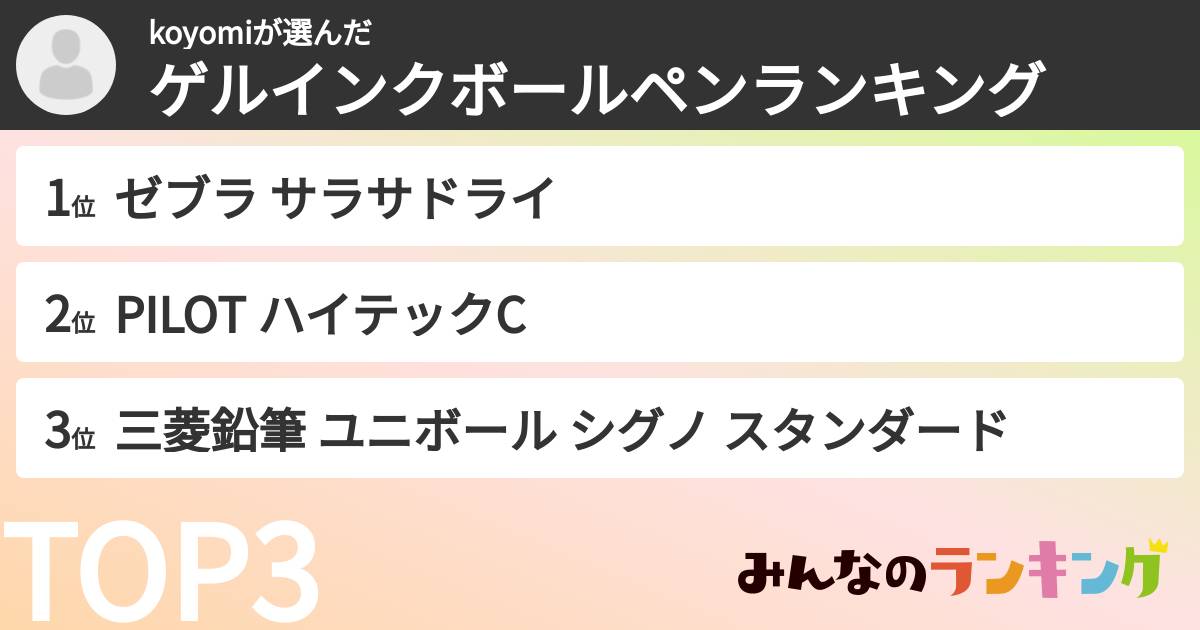 koyomiさんの「ゲルインクボールペンランキング」