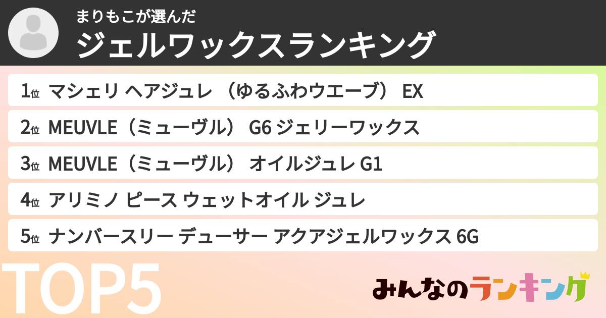 まりもこさんの「ジェルワックスランキング」