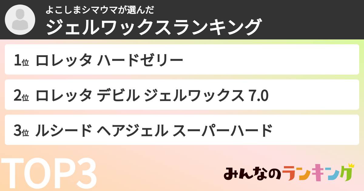 よこしまシマウマさんの「ジェルワックスランキング」