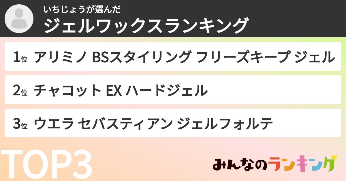 いちじょうさんの「ジェルワックスランキング」