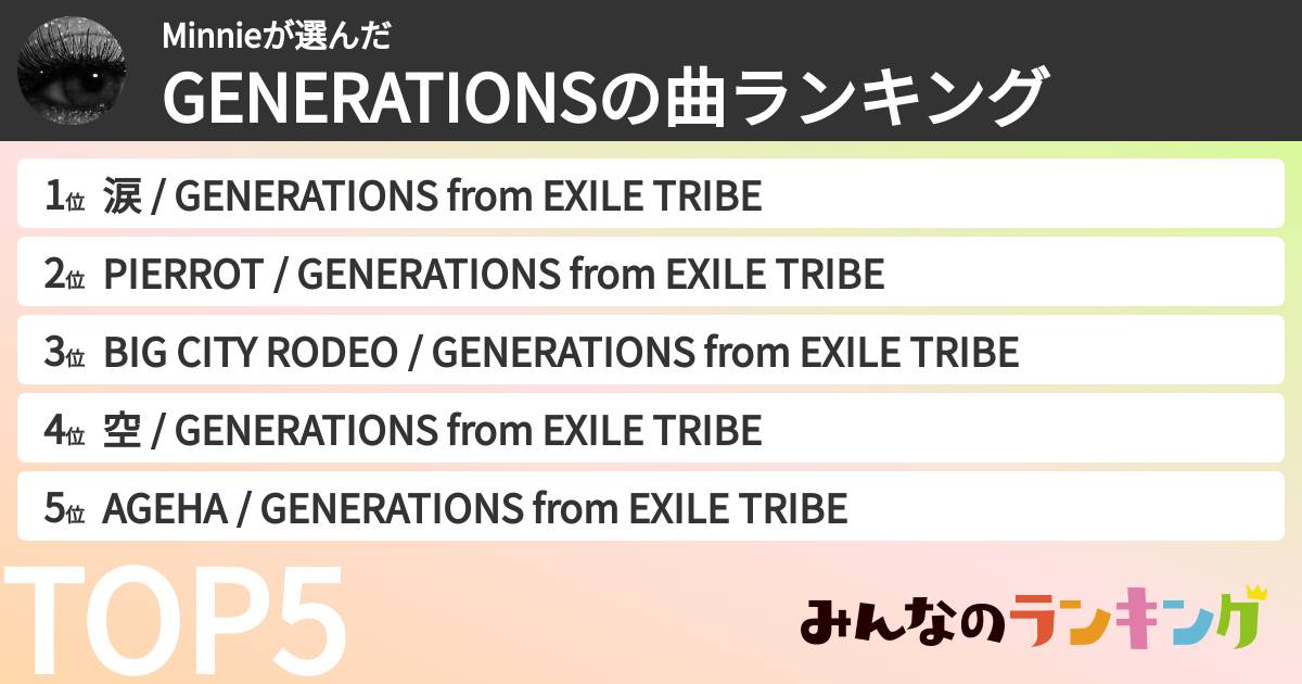 Minnieさんの「GENERATIONSの曲ランキング」