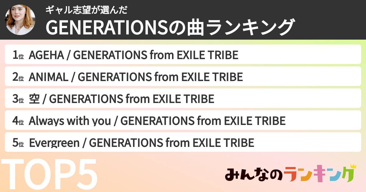 ギャル志望さんの「GENERATIONSの曲ランキング」