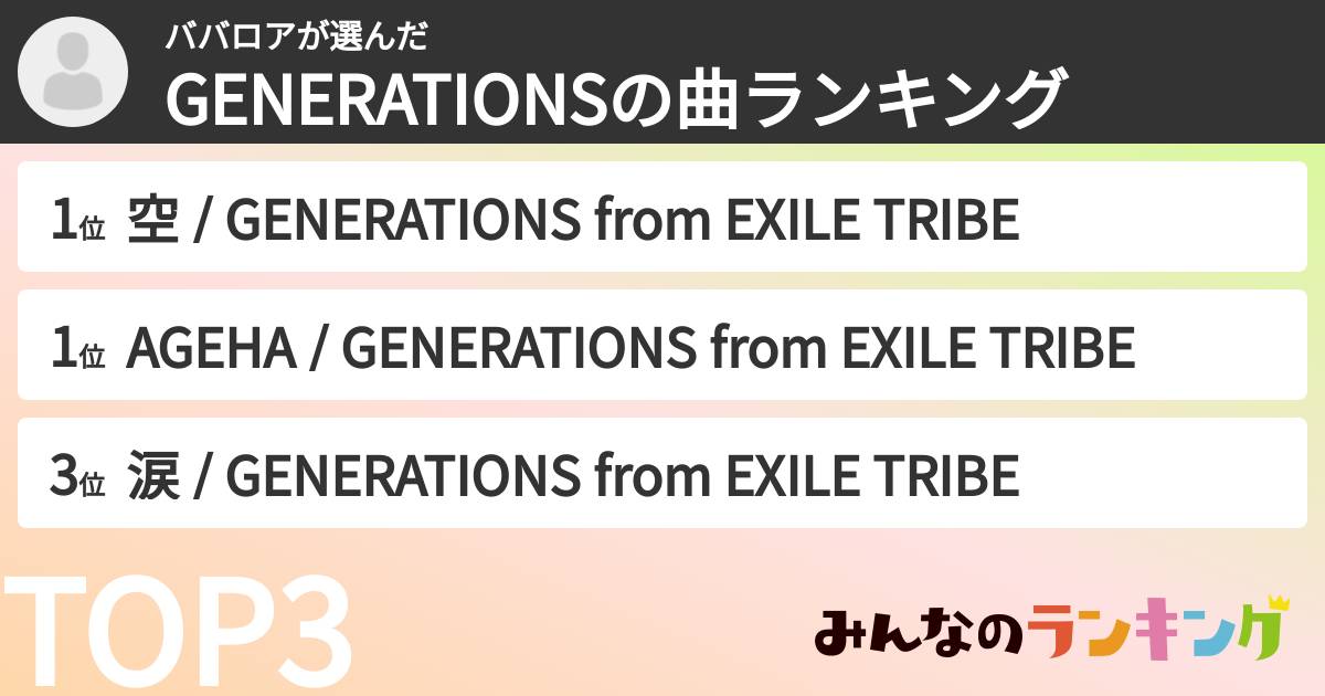 ババロアさんの「GENERATIONSの曲ランキング」