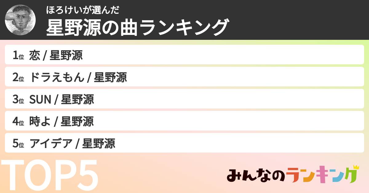 ほろけいさんの「星野源の曲ランキング」