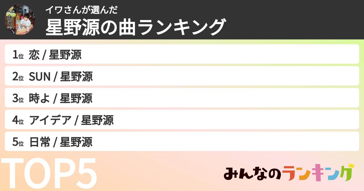 イワさんさんの「星野源の曲ランキング」