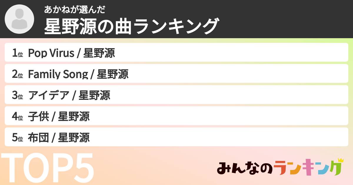 あかねさんの「星野源の曲ランキング」