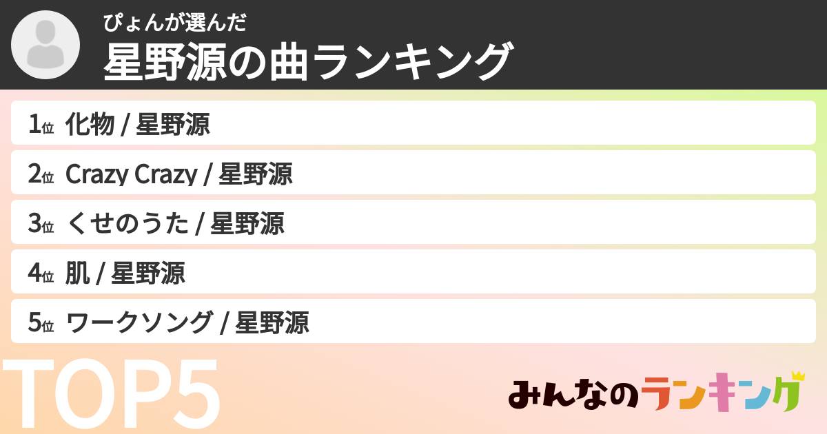 ぴょんさんの「星野源の曲ランキング」