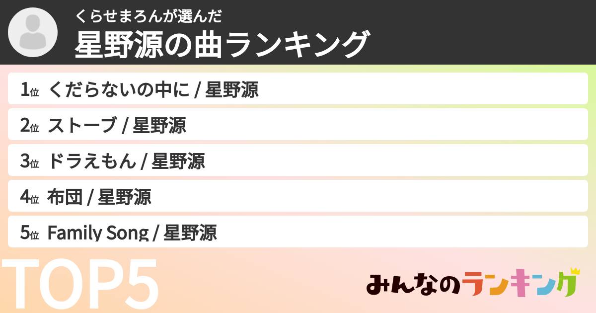 くらせまろんさんの「星野源の曲ランキング」