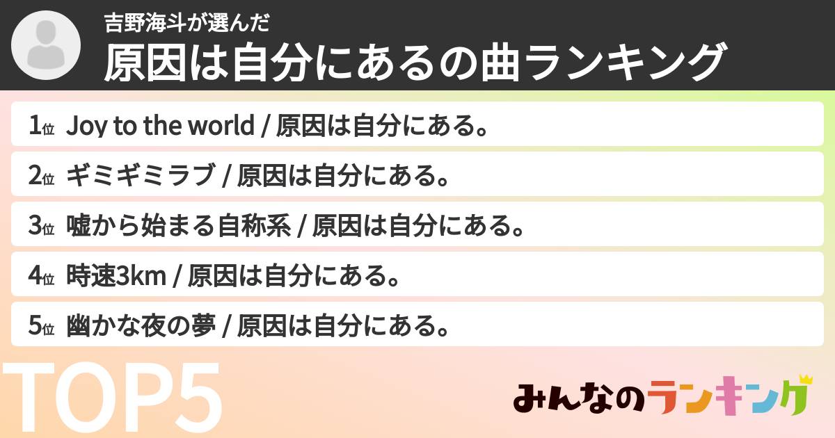 吉野海斗さんの「原因は自分にあるの曲ランキング」