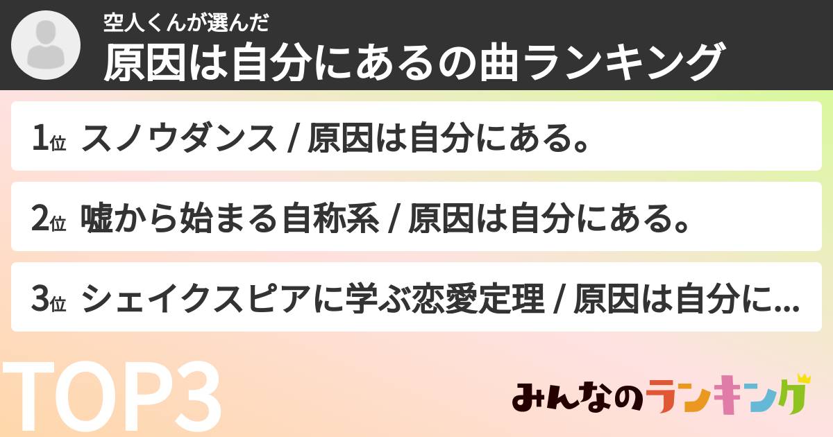 空人くんさんの「原因は自分にあるの曲ランキング」