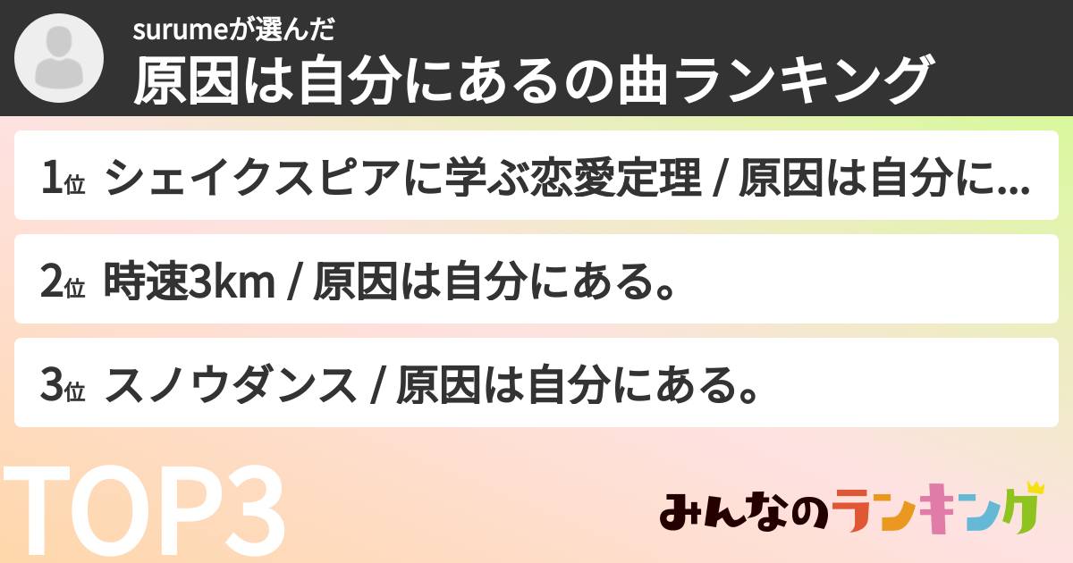 surumeさんの「原因は自分にあるの曲ランキング」