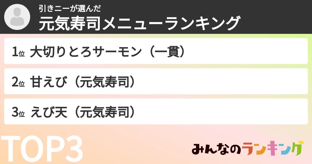 引きニーさんの「元気寿司メニューランキング」
